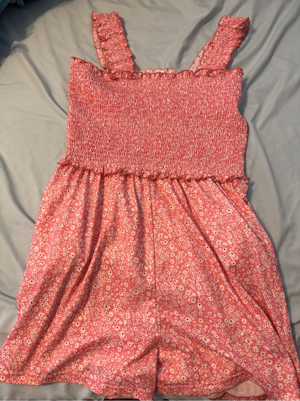 Amazon Pink Floral Smocked Romper with Ruffle Straps